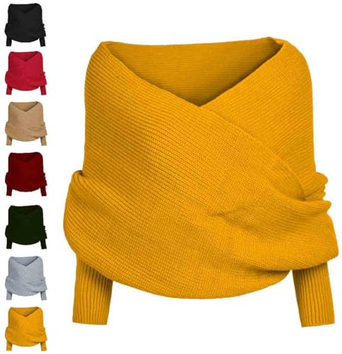 TSYIDUI Gestrickte Schal Mit äRmeln Strick,Gestrickter Zopfschal,Zopfmuster-Umhang Bolero FüR Damen,Pullover-Schal Mit äRmeln,Gestrickter Schal,Gestrickter Wickel