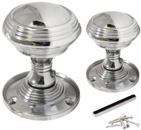 Betley Butterfly Chrome Polished Door Knobs Queen Anne Reeded Internal Mortice Sprung Door Knob Set Pack Pair Round Victorian Door Knobs 64mm