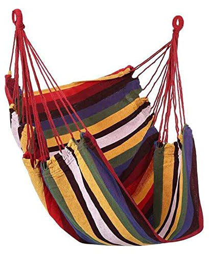 Chaise Suspendue, 100 * 130CM Balançoire Hamac D'Extérieur en Toile, Chaise Suspendue à Rayures Colorées, Chaise Balançoire Portable Pliable à Siège Large, pour Jardin (Pas d'oreiller, Pas de bâton)