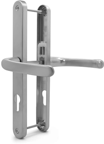 TSS UPVC Door Handles Set - Lever/Lever - 70mm PZ (Centres) - 240mm Screw to Screw - Backplate 270mm X 32mm - UPVC Door Handle - Replacement UPVC Door Handles - PVC Door Handle (Silver)