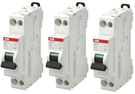 ABB Lot de 3 disjoncteurs Ph+N raccordement Vis 10A-4,5Ka - Courbe C