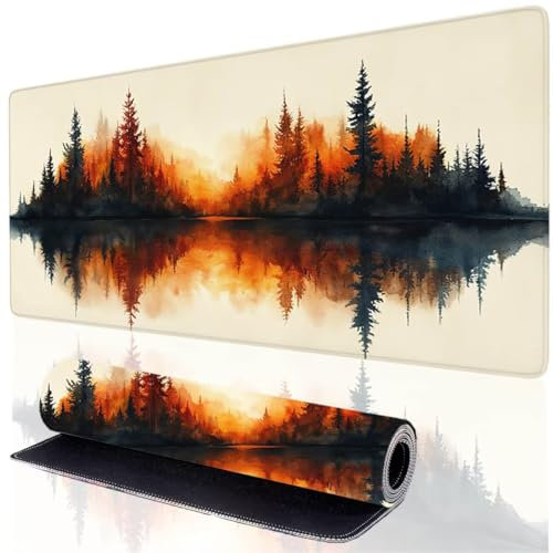 Mauspad Gelb Gaming Mousepad XXL 90x30cm, Wasserdicht Schreibtischunterlage Baum, Verbessert Präzision und Geschwindigkeit, Genähten Kanten Desk Mat für PC Zubehör Gaming Schreibtisch Deko RZ-0