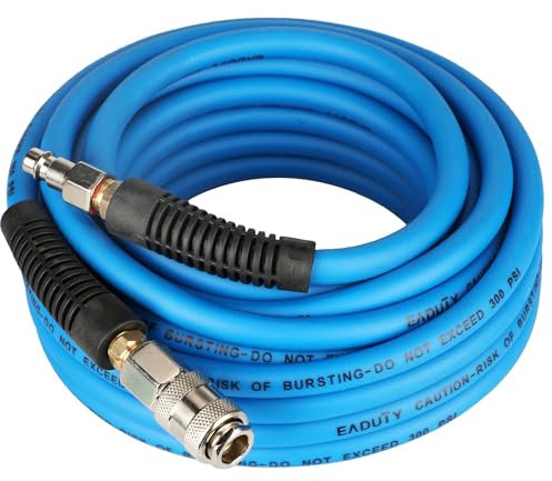 EADUTY Air Compressor Hose, Heavy Duty Hybrid Air Hose 1/4 I.D by 10 M Length, 150 PSI Air Compressor Accessories with Bend Restrictors and 1/4 Euro Quick Connect Fittings. Blue