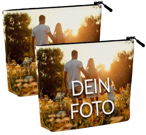 2 Stück Personalisierte Kosmetiktasche, Personalisierter Individuelle Kulturtasche selbst gestalten, Doppelseitig Designs, Füge Dein Eigenes Foto, Namen, Text Hinzu, reise, groß(Polyester (24x17x5cm))
