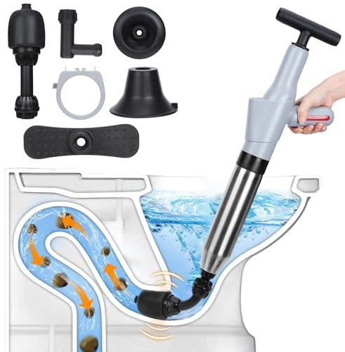 Toilet Unblocker, Toilet Plunger Heavy-Duty High-Pressure Air Sink Unblocking Tool with Visual Manometer High Pressure Plunger Kit for Unblocking Bathroom Kitchen Floor Drain Sink Shower Pipe Clog