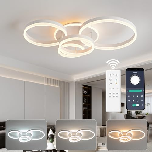 BLMYL LED Deckenleuchte Dimmbar, 72W 7200lm Lampe Schlafzimmer, 78CM Moderne Deckenleuchte 5 Ringe LED, Lampe Wohnzimmer Deckenlampe für Wohnzimmer, Schlafzimmer, Kinderzimmer, Küche, Flur