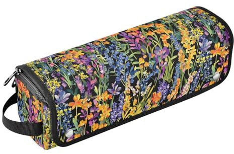 Colorful Fall Flowers Lavender Hot Hair Tools Travel Bag and Heat Resistant Mat with Zipper Waterproof Hair Tools Travel Organizer for Curling Iron Straightener Flat Hair Dryer Portable Organizer