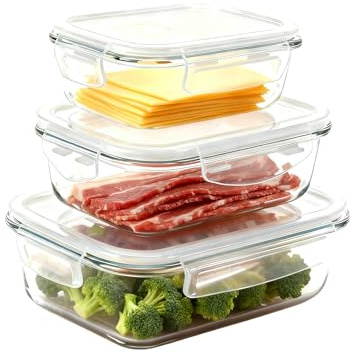 Käsedose Kühlschrank 3er Set Borosilikatglas Käsebox stapelbar Behälter | Käsebehälter für Wurst Aufschnitt und Gemüse, transparente Aufbewahrung mit Deckel für Kühlschrank und Küche übersichtlich