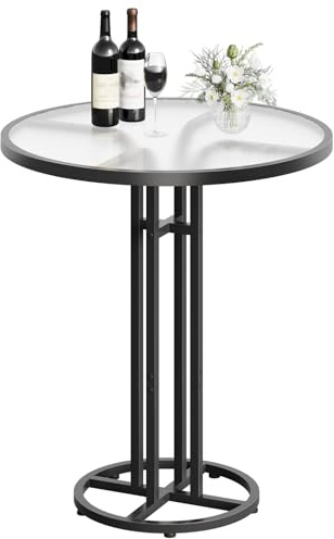 HOOBRO Bar Table, 23.6-Inch Round Pub Table, Frosted Glass Cocktail Table with Sturdy Iron Frame & Adjustable Feet, Modern Small Coffee for Home Bar, Kitchen, Living Room, Outdoor, Black BK96BT01