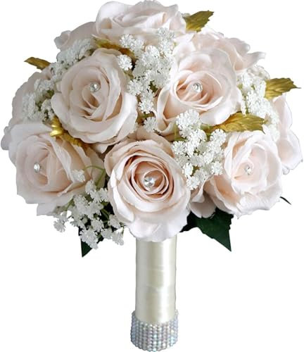 Yvessvi Bouquet da Sposa Artificiali, Bouquet da Sposa con Fiori per la Sposa, Bouquet da Sposa Vintage per Cerimonia in Chiesa