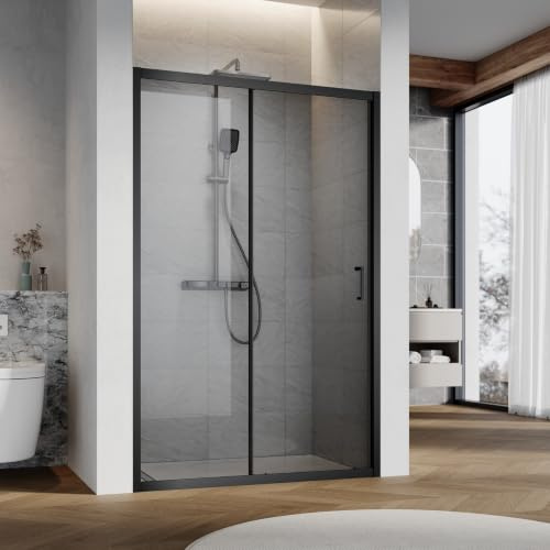 SUNXURY Schiebetür 110x185cm 5 mm Graues Sicherheitsglas (ESG) Duschtür | Graues ESG-Sicherheitsglas,Einzel-Schiebetüren,Aluminiumrahmen Stabilität eichtgängiges Schiebesystem für kleine Badezimmer