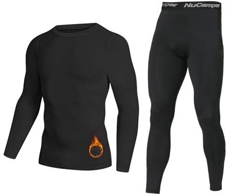 NuCamper Intimo Termico Uomo Set, Biancheria Intima Termica Uomo Funzionale Invernale Manica Lunga Maglia Termica e Pantaloni Base Layer Asciugatura Rapida per Sci Sport Ciclismo Calcio Corsa Running