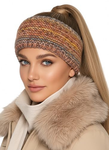 Baesics Stirnband Damen Orange - Winter Ohrenwärmer warm Farbverlauf Wolle | Mit Wolle und weichem Fleece-Innenfutter, dick und dehnbar, 48-58 cm, Unisex für Damen und Herren. Für kalte Tage und Sport