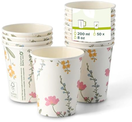 GREENBOX Pappbecher bedruckt Frühling 200 ml / 8 oz, Ø 80 mm, weiß