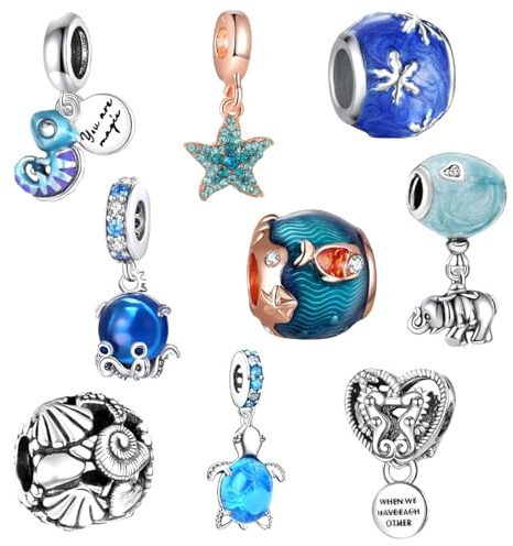 MLPKOI 9 Piezas Charms Abalorios, Compatible con Europeo Pulsera Collar, Regalo de Joyería, Bead Charms para Mujeres, Familiares, Amigos, Mamá, Adolescentes y Niñas, Ideal para Navidad, Cumpleaños