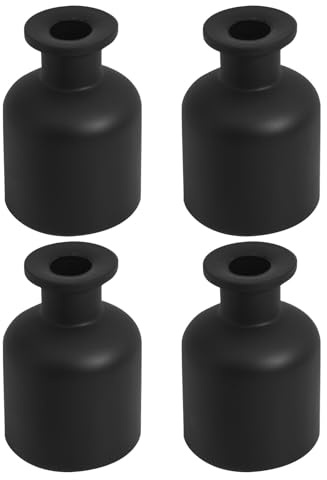 ULTECHNOVO Botellas Difusoras Redondas de Vidrio Mate Negro 150 Ml Juego de 4 Frascos Vacíos para Aceites Esenciales Contenedores para Aromaterapia y Accesorios de Fragancia para