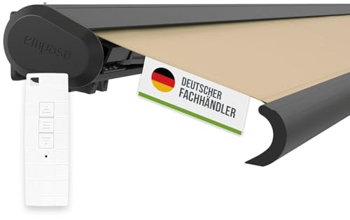 empasa elektrische Vollkassettenmarkise 'Profi' Kassettenmarkise | Gelenkarmmarkise Markise Sonnenmarkise Sonnenschutz komplett vormontiert, Farbe:sand, Größe:5.6 x 3.5 m