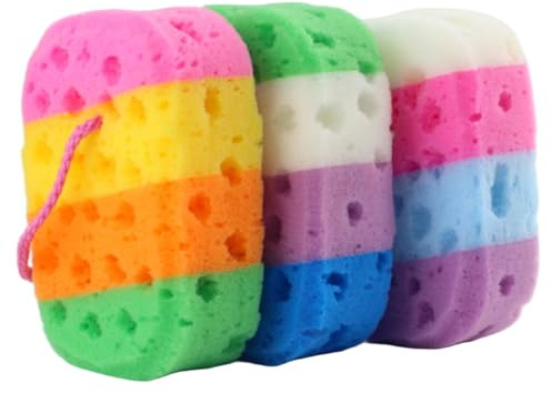 Esponjas Exfoliantes Multicolores de Baño 4piezas de Esponja Honeycomb | Malla para Ducha Espumosa, Aplicación Uniforme de Gel, Uso en Spa y Limpieza Corporal