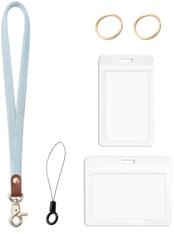 Ausweishülle mit Band Schlüsselband zum Umhängen Schlüsselanhänger Kartenhülle mit Schlüsselband Ausweishalter Lanyard Umhängeband (Hellblau)