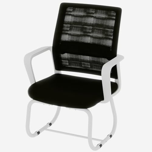 kozamas Silla de oficina ergonómica con respaldo de malla, transpirable, con reposabrazos, silla de visitante para casa, oficina, salón y dormitorio, estructura de metal, color blanco/negro (set