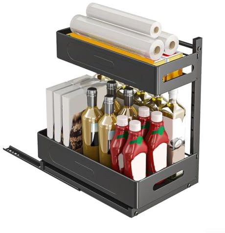 Organizer per armadio, 2 ripiani estraibili con altezza regolabile, mensola per lavello da cucina e bagno