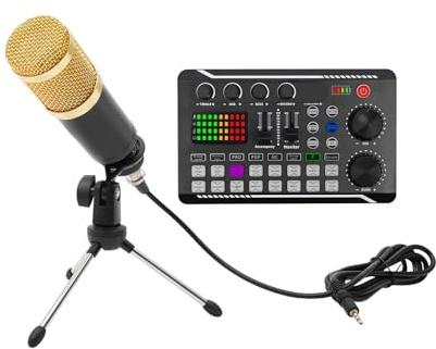 Xingfx Micrófono de streaming con tarjeta de sonido, equipo de podcasting, kit de micrófono USB, reducción de ruido inteligente, calidad de sonido excepcional para PC, teléfono móvil, PS4/5, Mac