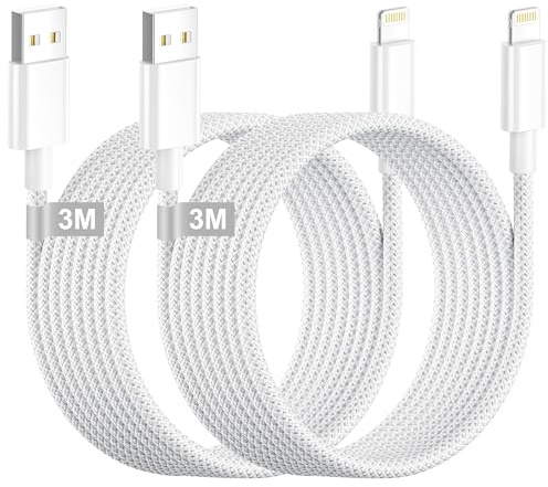 Teione Cable iPhone 3M 2Pack [Certificado MFi] Cable iPhone Carga Rapida Cable Lightning USB 3M Largo Nylon Trenzado Cable iPhone USB Lightning Cable para 14 13 12 11 Pro Max/XS/XR/8/7/6/5/SE/iPad