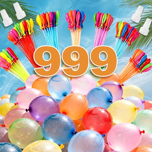 999 Stück Wasserbomben Selbstschließend,Wasserbomben Wiederverwendbar Bunte mit 4 Wasserhahn Anschluss,Schnellfüller,Ohne Manuelles Verknoten,Wasserballons für Strände,Poolparty Sommer