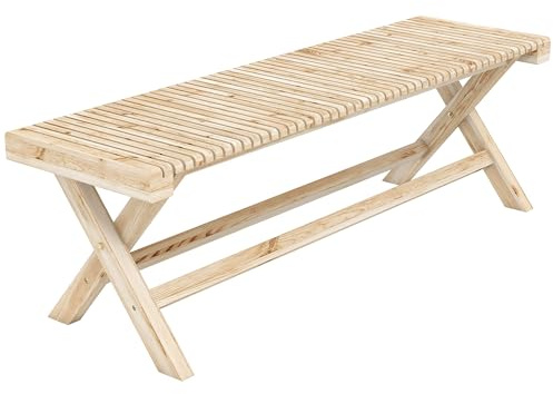 Outsunny Banc de Jardin en Bois Massif Effet Bois Naturel 140 x 40 x 43 cm