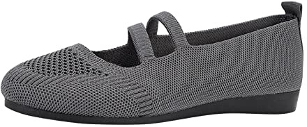KBOPLEMQ Ballerinas Women's Elegant Sporty Balerina Shoes Square Toe Summer Shoes Flat Comfortable Traditional Shoes Strappy Ballerina Gymnastics Shoes Knitted Dress Shoes, O Grey, 6 UK