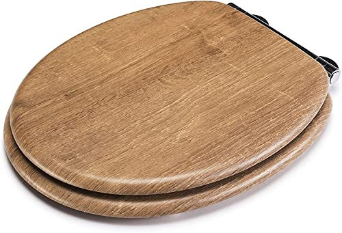 Croydex Ontario Flexi-Fix Soft Close Wooden Toilet Seat - Flexi-Fix Adjustable Stainless Steel Hinges, Quick Release Button and Anti-Bacterial Wood, Rust and Stain-Free Chrome Plated Hinge Covers