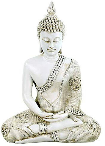 Phoenix Statue de Bouddha en Méditation Thaïlande 29 cm Polyrésine Blanc