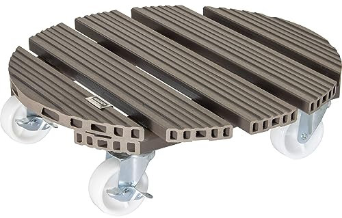 WAGNER Soporte con Ruedas para Plantas WPC Ø 38,5 x 11 cm I Carrito para Flores para Uso Exterior + Interior I Wood Plastic Composite FSC®, Topo I Capacidad de Carga 120 kg - 20055601