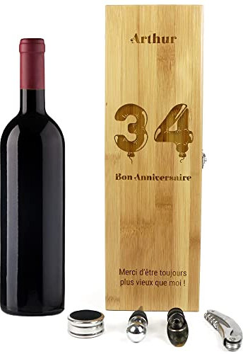 CADEAUX.COM - Coffret Sommelier Personnalisé - 4 Accessoires Sommelier - Tire Bouchon - Bouchon Verseur - Bouchon - Bouchon Stop Goutte - Idée Cadeau Personnalisé Avec Prénom Et Message
