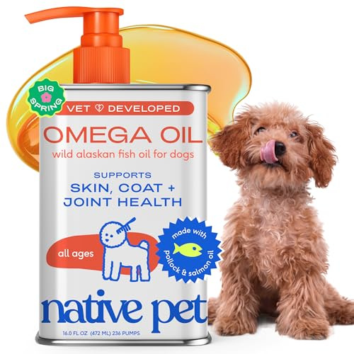 Native Pet Omega 3 Fish Oil for Dogs & Cats – Wild Alaskan Salmon Oil for Dogs Skin and Coat, Supports Joints, Heart & Shedding – Fast-Absorbing Omega 3 6 9 Liquid Supplement – 16oz