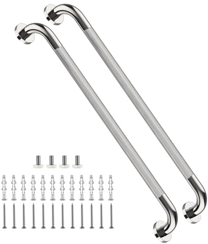 ZUEXT 2 Pack 32 Inch Chrome Anti Slip Shower Grab Bar with Knurled Grip | Bathroom Balance Support Rail, Assist Handle for Handicap Seniors, Wall Mount Stainless Steel Bath Safety Handrail, 1.25 Dia