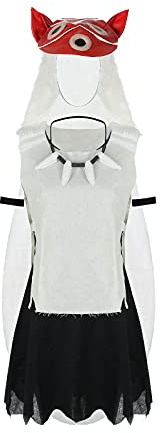 NUWIND - Costume da principessa Mononoke San Cosplay da donna, completo per Halloween, carnevale, accessori per feste in maschera Nero e bianco S