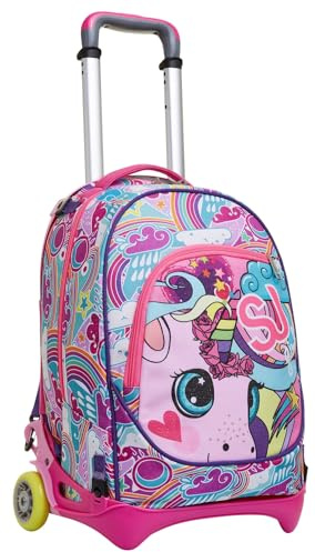 SJ Gang Style Jam Gang Schulranzen mit Trolleyfunktion für Kinder, 3 in 1, Rucksack mit Rollen, Schultasche zum ziehen ab 1. Klasse, für Schule, Grundschule, Reisen, Freizeit, Mädchen Mehrfarbig
