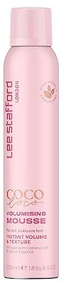 Lee Stafford Volumising Hair Mousse | Coco Loco Collection - Add Volume & Texture to Fine Frizzy Hair, Flexible Body Boosting Foam with Strong Hold, Great for Curly Hair, Mega Root Lift, 200 ml