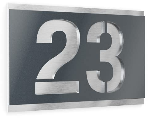 Graviers Design placa número para casa exterior – 215x150 mm, antracita metalizado, acero inoxidable V2A (AISI 304), personalizable