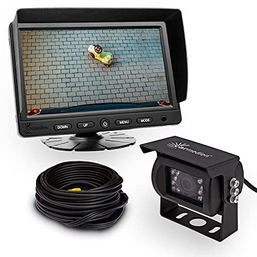 Carmedien Rückfahrsystem CM-ESRFS3S mit Edelstahl 120 Grad Rückfahrkamera schwarz und 7 Zoll TFT Monitor Rückfahrvideosystem 12V bis 24V 3Jahre Garantie