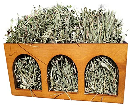 Piggies Choice Closed Bottom Hay Feeder Natural Pine Wood Arch Guinea Pig Hay Rack with Option to Attach to Cage (Warm Cherry with Bottom)