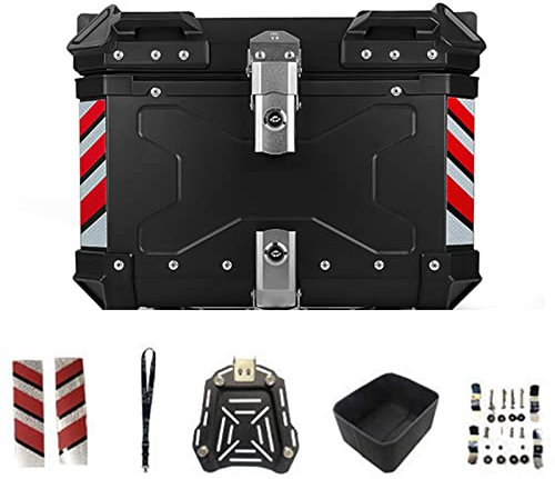 WHYUNM26 Universal Motorrad Kofferraum Aluminium Top Heck Gepäckaufbewahrung Werkzeugkoffer Schnellverschluss wasserdichte Heckbox Aufbewahrungsbox,Black, 55L(14.53Gal)
