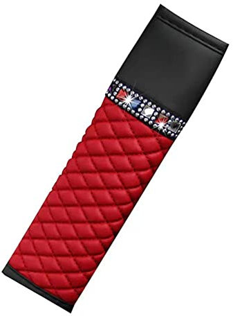 Autozubehör Innenraum Glitzer,Asudaro Bling Strass Auto Armlehnenbezug Mittelkonsole Kissen Pad Universal Auto Armlehnenpolster Glitzer Dekor Leder Auto Lenkradbezug Lenkradhülle,rot schwarz