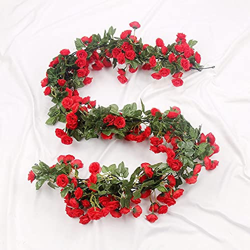 1,8 M 69 Köpfe Rose Künstliche Blumengirlande for Hochzeit Home Room Dekoration Frühling Herbst Garten Bogen Decor DIY Fake Leaf Vine (Color : Rot)