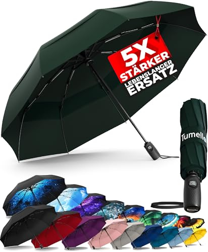 TUMELLA Stärkster sturmfester Reiseschirm (kompakt und hochwertig), kleiner, robuster, aber leichter, tragbarer und automatisch zusammenklappbarer Regenschirm, langlebiger Premium-Griff