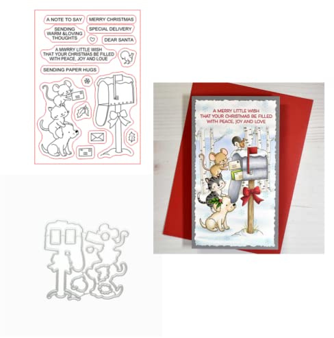 Sredwtk Tiere Weihnachten Stempel und Stanzen Set, Silikonstempel und Stanzen Set, Stanzschablonen und Stempelset, Clear Stamp und Stanzschablone Für DIY Scrapbooking Fotoalbum Dekor Karten