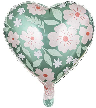 Folienballon Herz mit Blumen – Ballon Blumenherz rosa grün