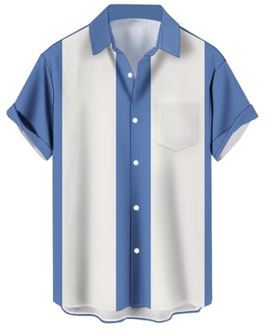 Camisas de boliche vintage para hombre, estilo casual, de manga corta, con botones, en contraste, para verano, con bloques de color, camisas cubanas