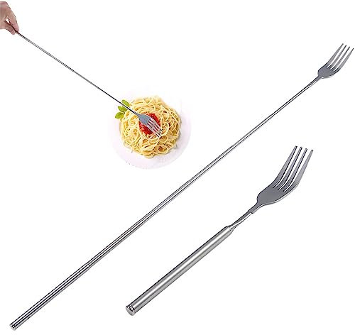 2 Stück ausziehbare Gabel aus Edelstahl, verstellbarer langer Griff, Teleskop-Gabel für Grill, Fleisch, Toastgabeln, einziehbar, Essbesteck, Gabeln für Dessert